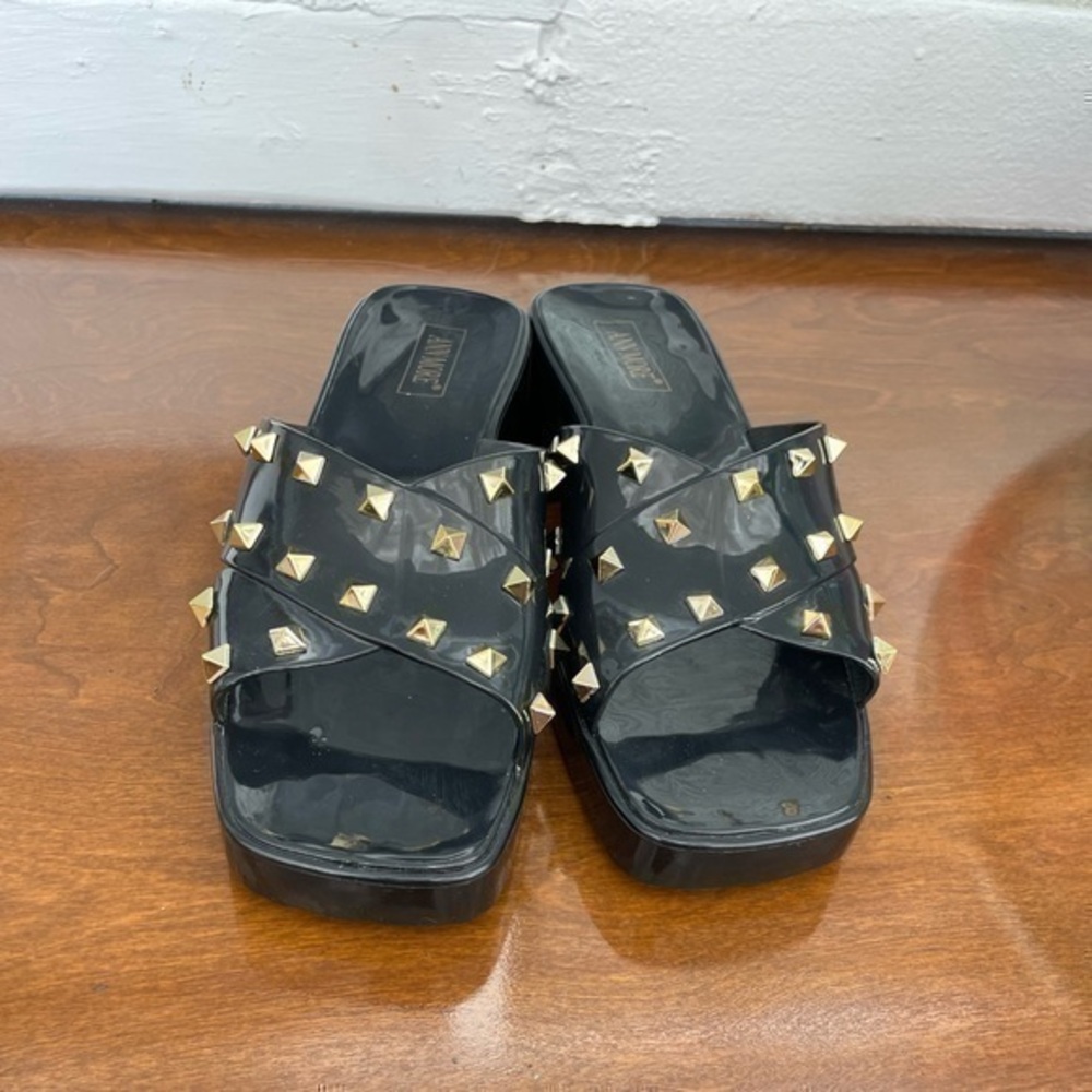Ann More Black Jelly Studded Sandals Size 7
